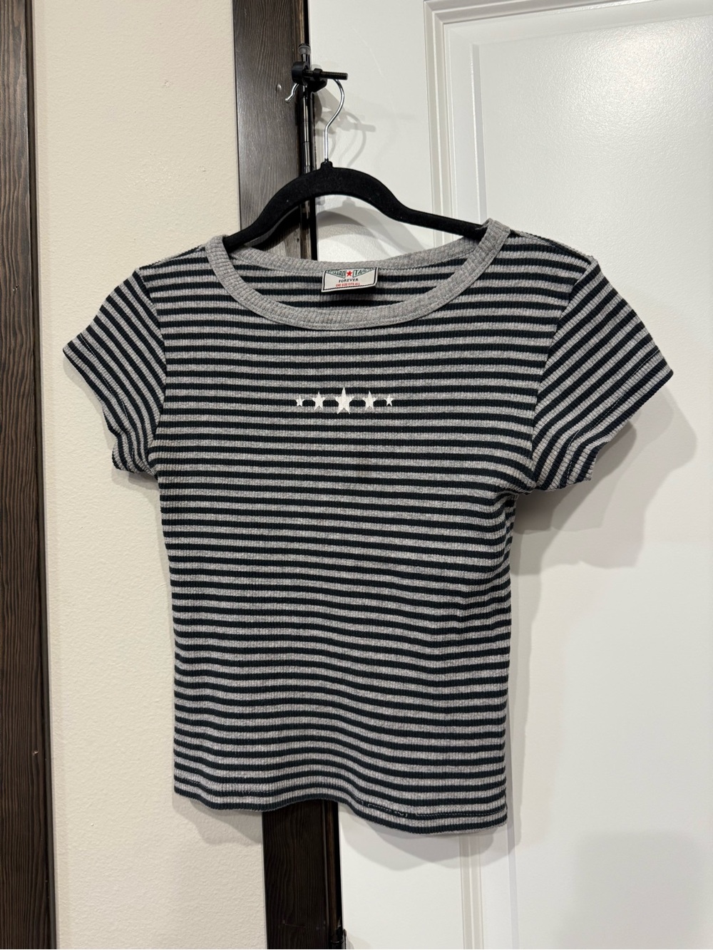 Black & Gray Striped Tee with Star Detail